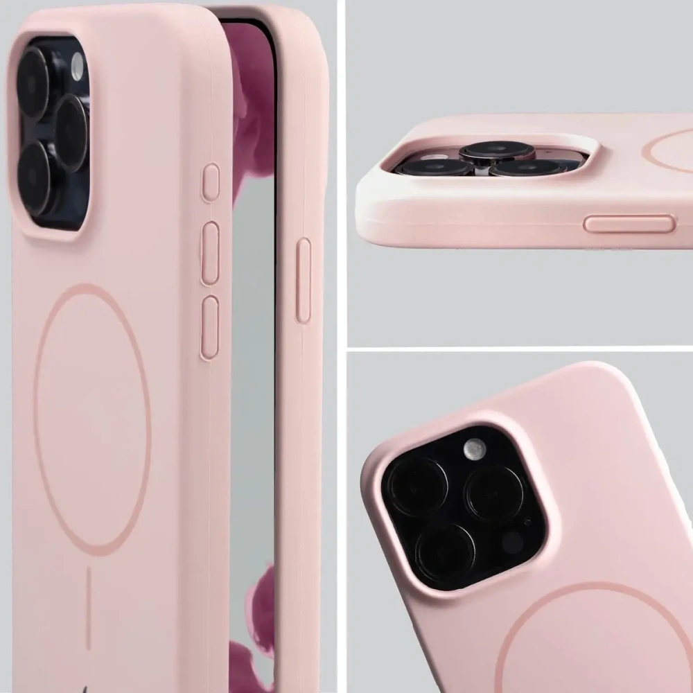 Silikonowe etui z pierścieniem magnetycznym Bizon Soft Case Magnetic do Apple iPhone 15 Pro Max jasnoróżowe
