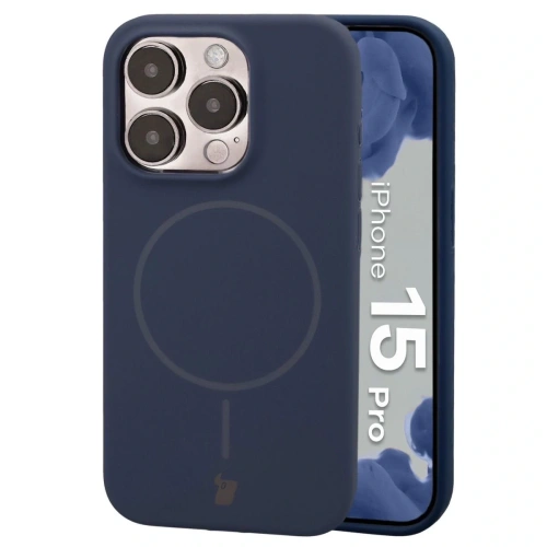 Silikonowe etui z pierścieniem magnetycznym Bizon Soft Case Magnetic do Apple iPhone 15 Pro granatowe