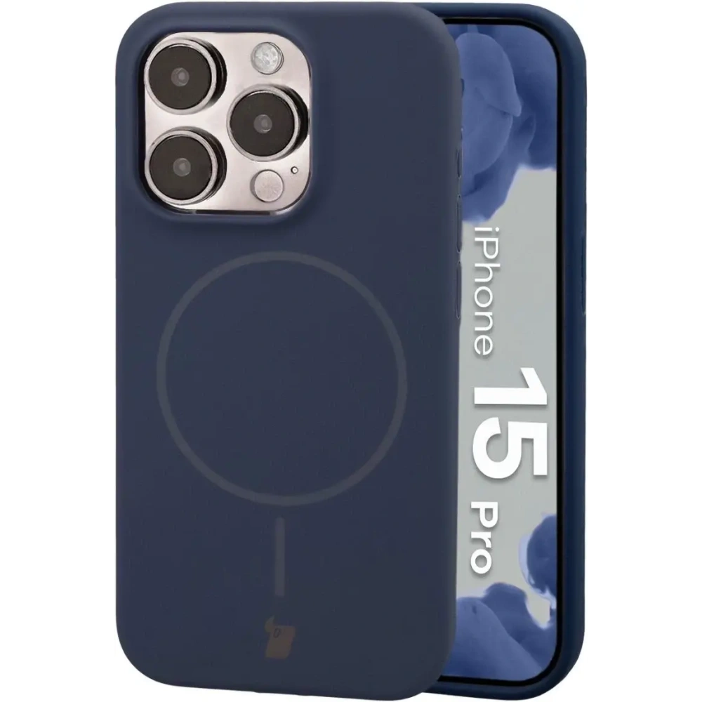 Silikonowe etui z pierścieniem magnetycznym Bizon Soft Case Magnetic do Apple iPhone 15 Pro granatowe