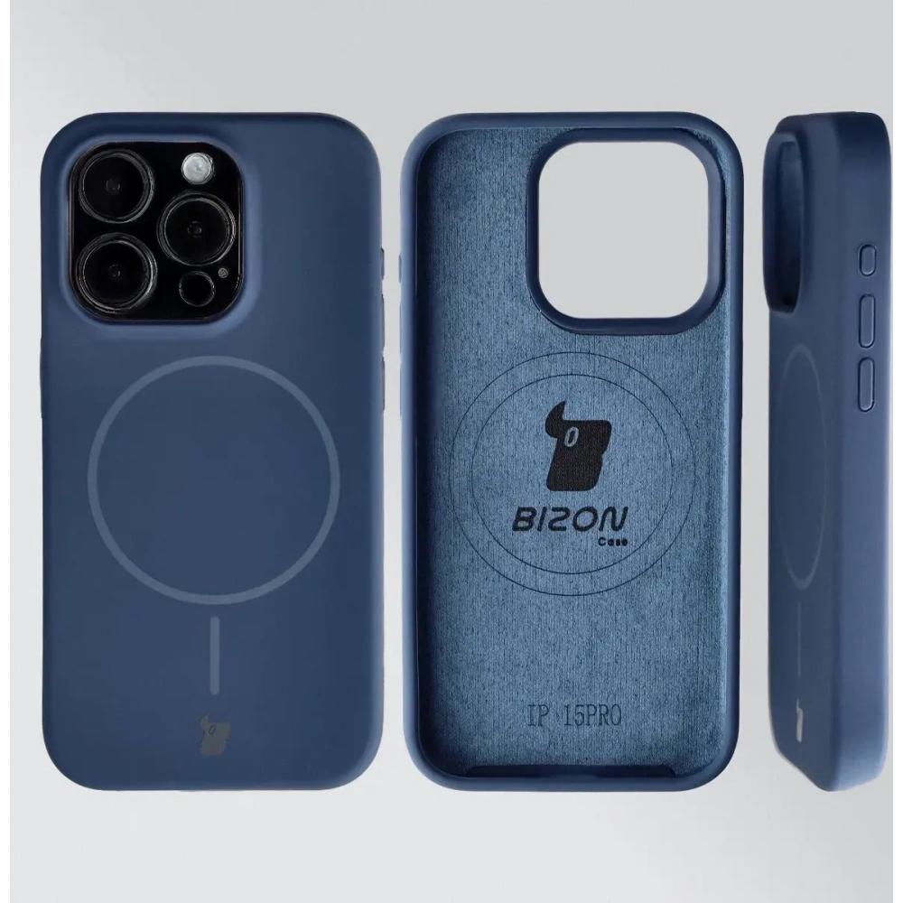 Silikonowe etui z pierścieniem magnetycznym Bizon Soft Case Magnetic do Apple iPhone 15 Pro granatowe