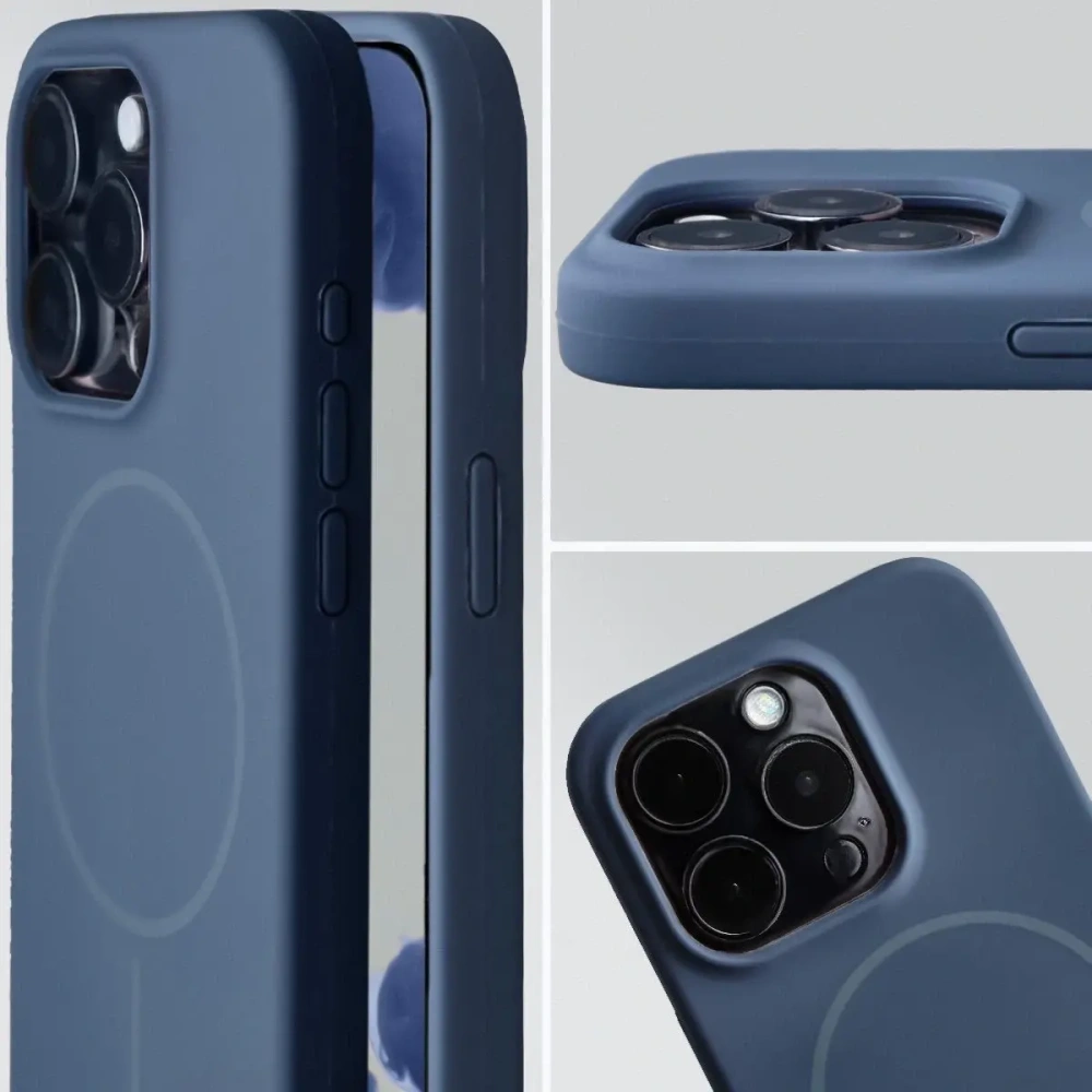 Silikonowe etui z pierścieniem magnetycznym Bizon Soft Case Magnetic do Apple iPhone 15 Pro granatowe