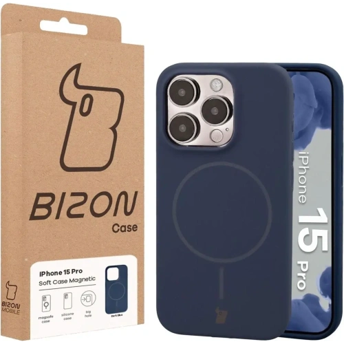 Silikonowe etui z pierścieniem magnetycznym Bizon Soft Case Magnetic do Apple iPhone 15 Pro granatowe