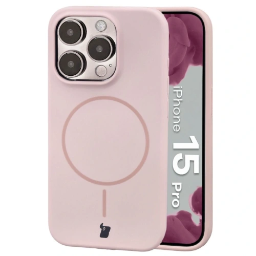 Silikonowe etui z pierścieniem magnetycznym Bizon Soft Case Magnetic do Apple iPhone 15 Pro jasnoróżowe