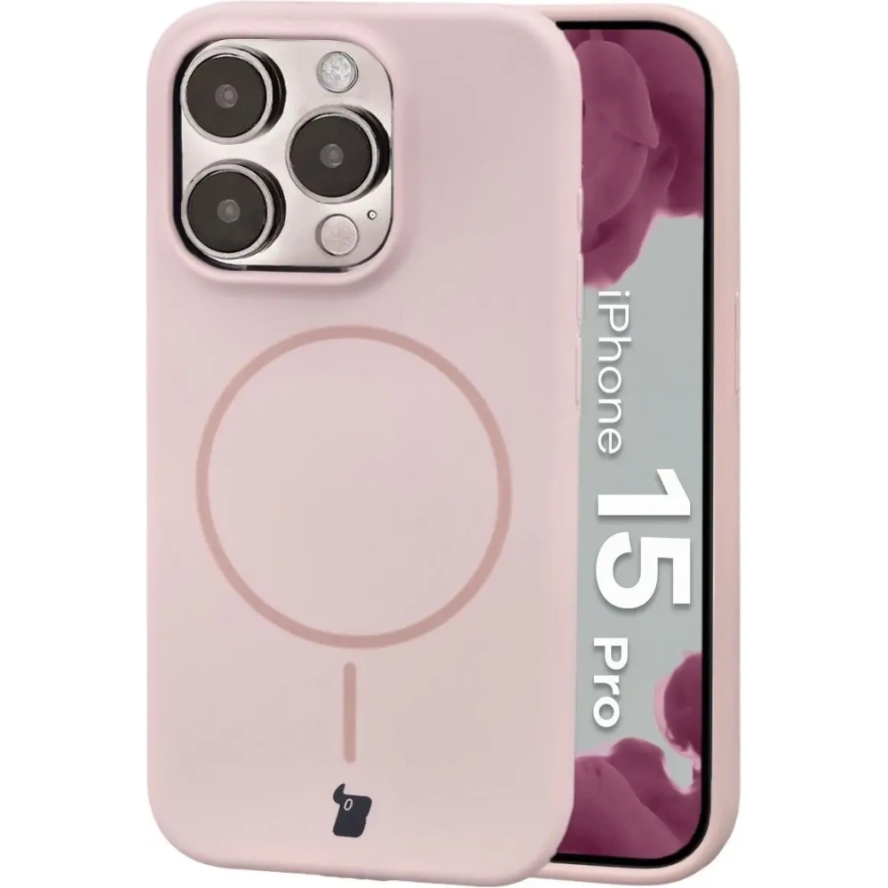 Silikonowe etui z pierścieniem magnetycznym Bizon Soft Case Magnetic do Apple iPhone 15 Pro jasnoróżowe