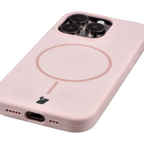 Silikonowe etui z pierścieniem magnetycznym Bizon Soft Case Magnetic do Apple iPhone 15 Pro jasnoróżowe