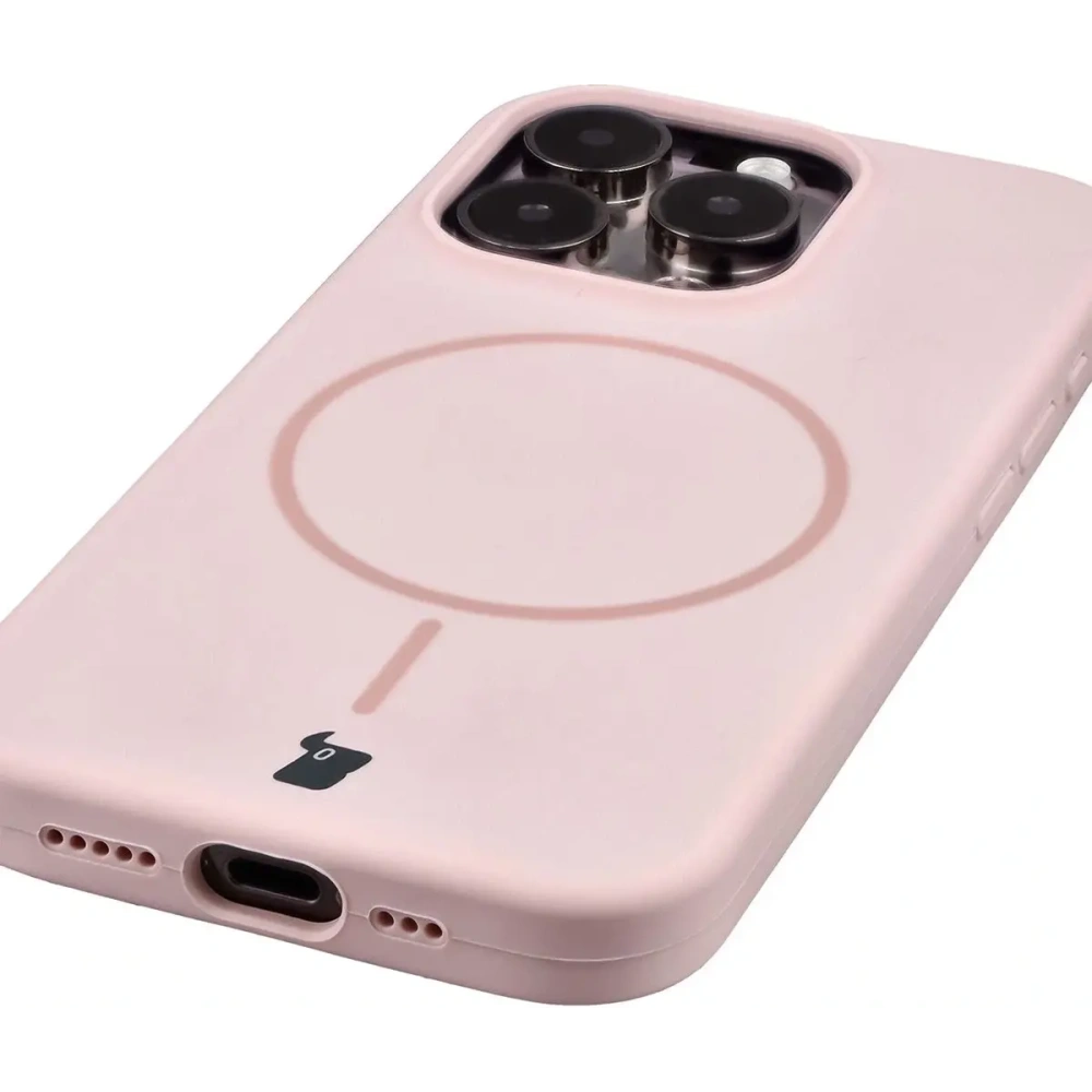 Silikonowe etui z pierścieniem magnetycznym Bizon Soft Case Magnetic do Apple iPhone 15 Pro jasnoróżowe