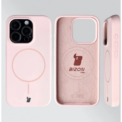 Silikonowe etui z pierścieniem magnetycznym Bizon Soft Case Magnetic do Apple iPhone 15 Pro jasnoróżowe