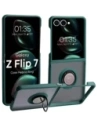 Etui z uchwytem na palec Bizon Case Hybrid Ring do Samsung Galaxy Z Flip7 przydymione z ciemnozieloną ramką