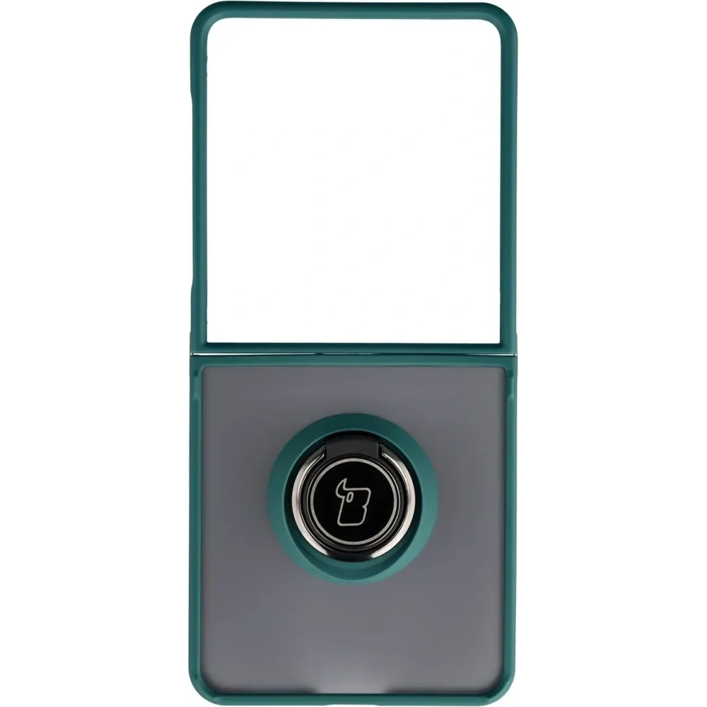 Etui z uchwytem na palec Bizon Case Hybrid Ring do Samsung Galaxy Z Flip7 przydymione z ciemnozieloną ramką