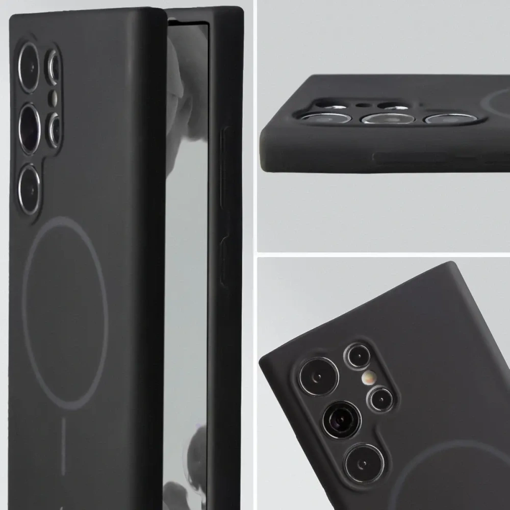 Silikonowe etui z pierścieniem magnetycznym Bizon Soft Case Magnetic do Samsung Galaxy S24 Ultra czarne