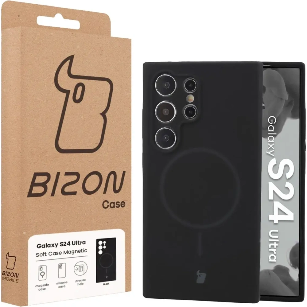 Silikonowe etui z pierścieniem magnetycznym Bizon Soft Case Magnetic do Samsung Galaxy S24 Ultra czarne