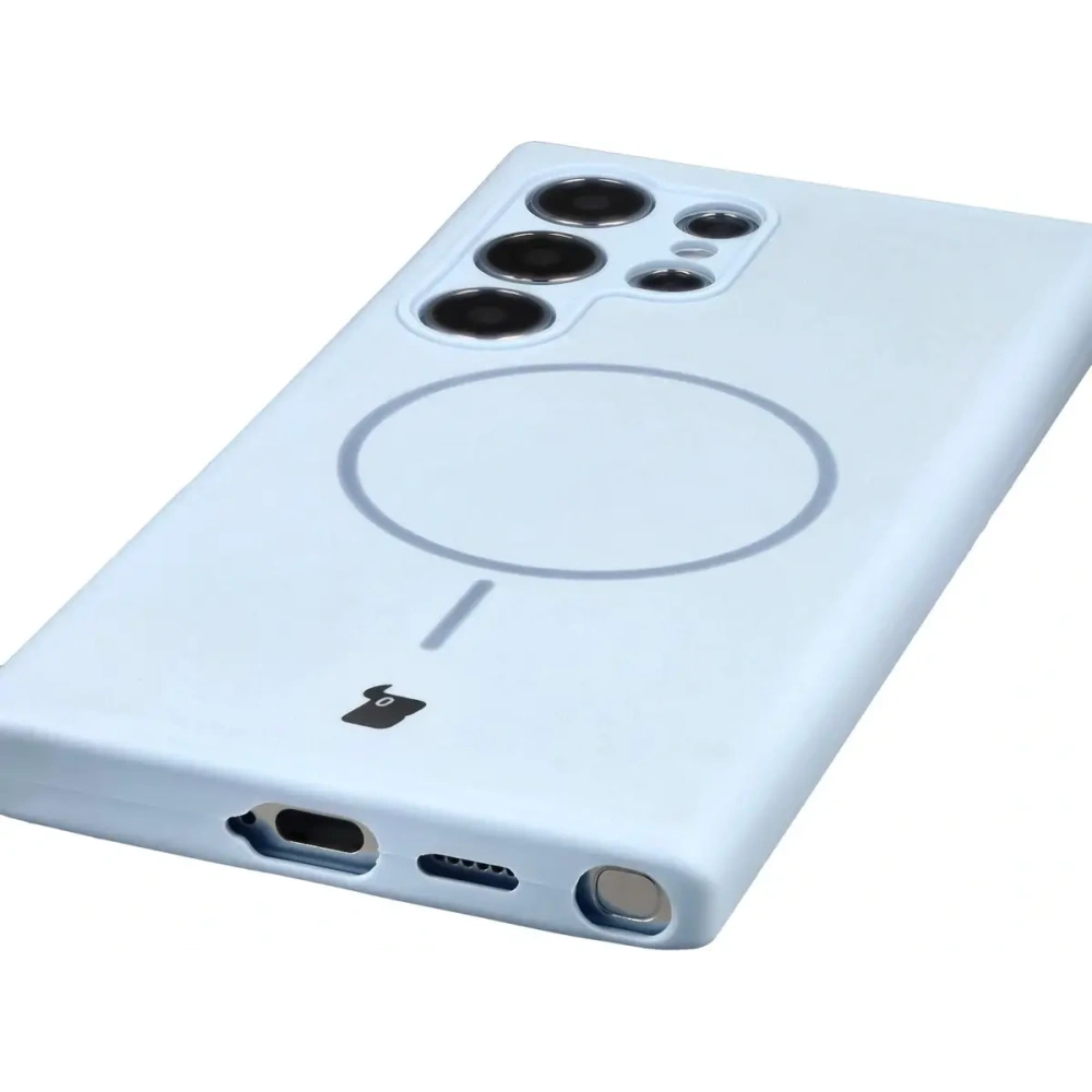 Silikonowe etui z pierścieniem magnetycznym Bizon Soft Case Magnetic do Samsung Galaxy S24 Ultra błękitne
