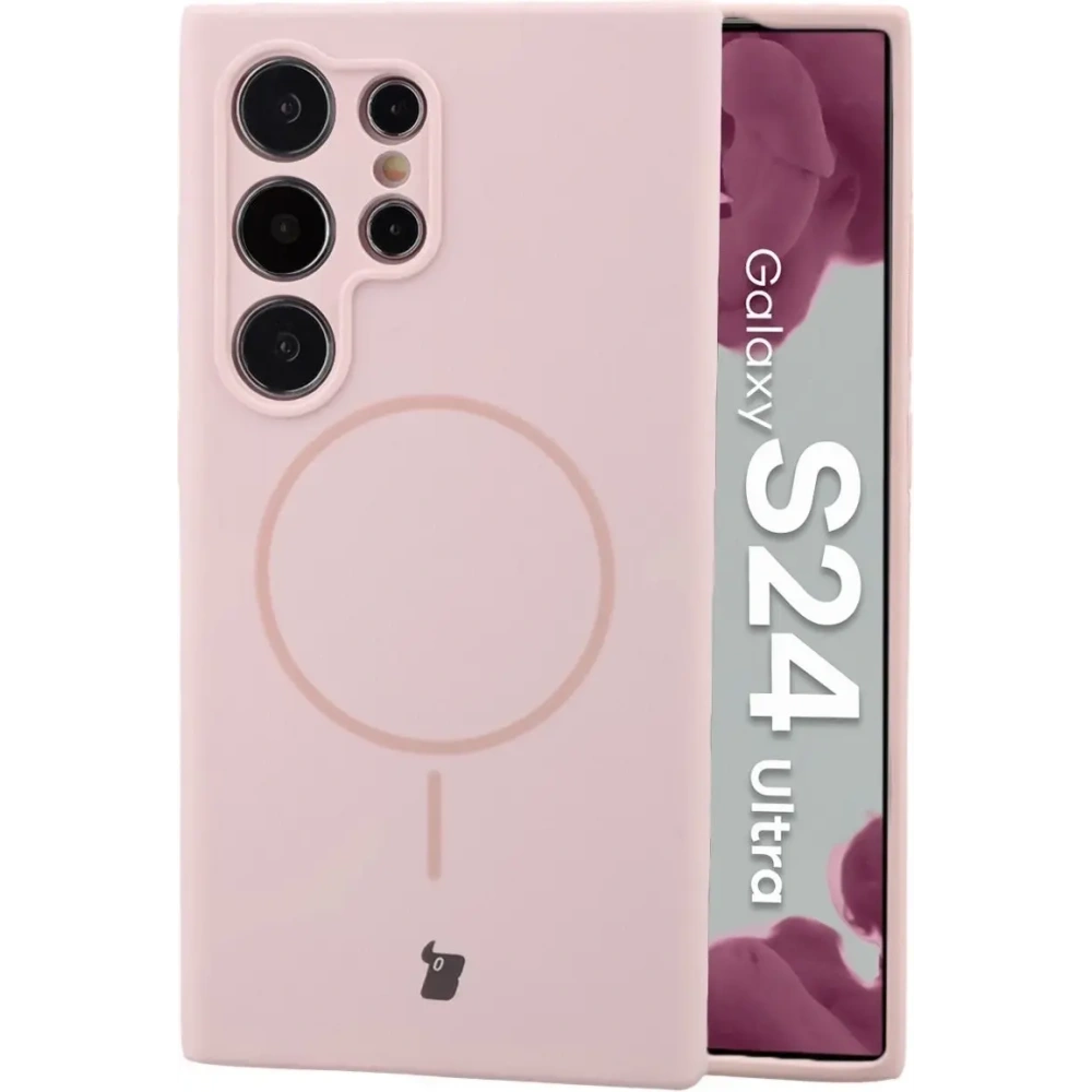 Silikonowe etui z pierścieniem magnetycznym Bizon Soft Case Magnetic do Samsung Galaxy S24 Ultra jasnoróżowe