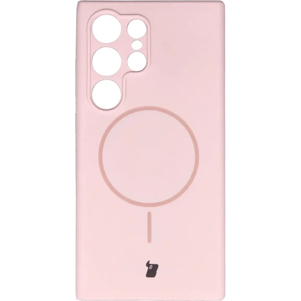 Silikonowe etui z pierścieniem magnetycznym Bizon Soft Case Magnetic do Samsung Galaxy S24 Ultra jasnoróżowe