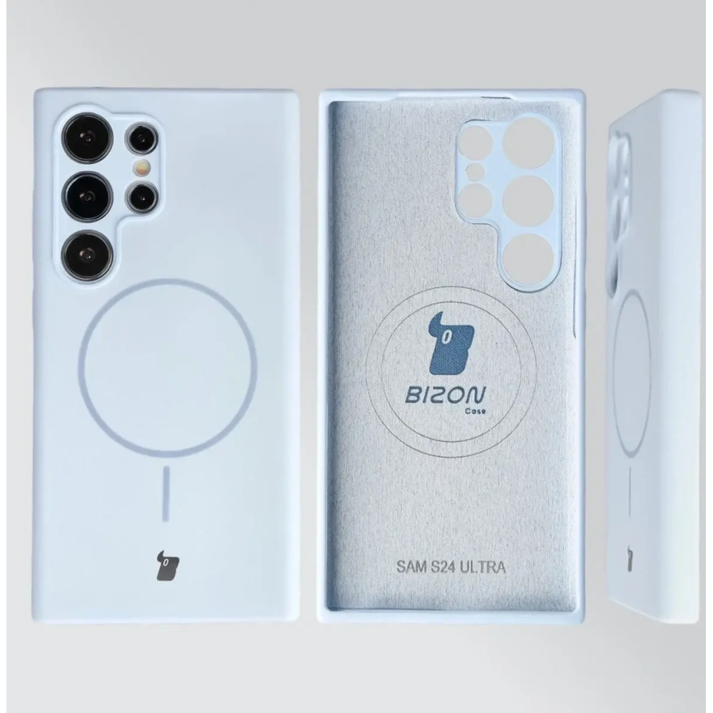 Silikonowe etui z pierścieniem magnetycznym Bizon Soft Case Magnetic do Samsung Galaxy S24 Ultra błękitne