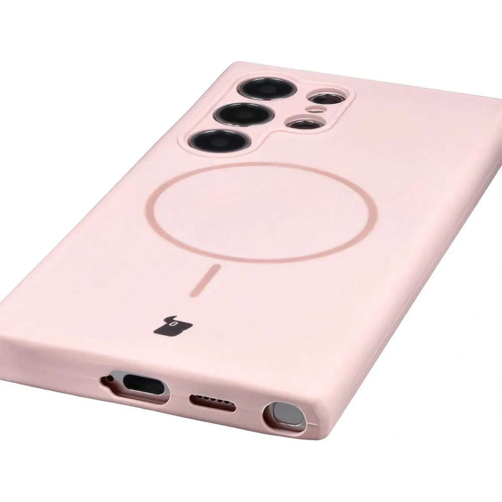 Silikonowe etui z pierścieniem magnetycznym Bizon Soft Case Magnetic do Samsung Galaxy S24 Ultra jasnoróżowe