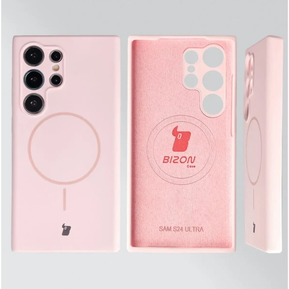 Silikonowe etui z pierścieniem magnetycznym Bizon Soft Case Magnetic do Samsung Galaxy S24 Ultra jasnoróżowe