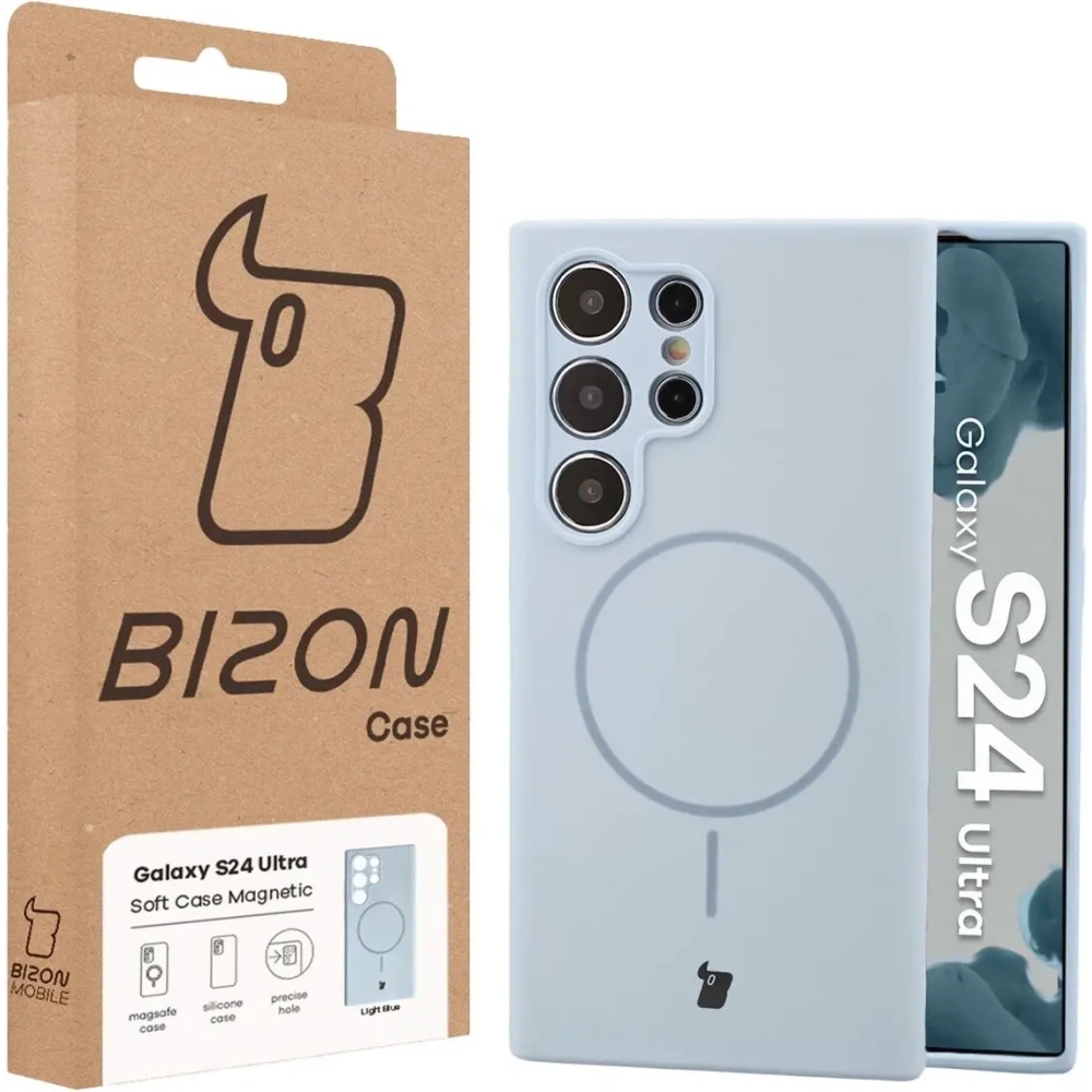 Silikonowe etui z pierścieniem magnetycznym Bizon Soft Case Magnetic do Samsung Galaxy S24 Ultra błękitne