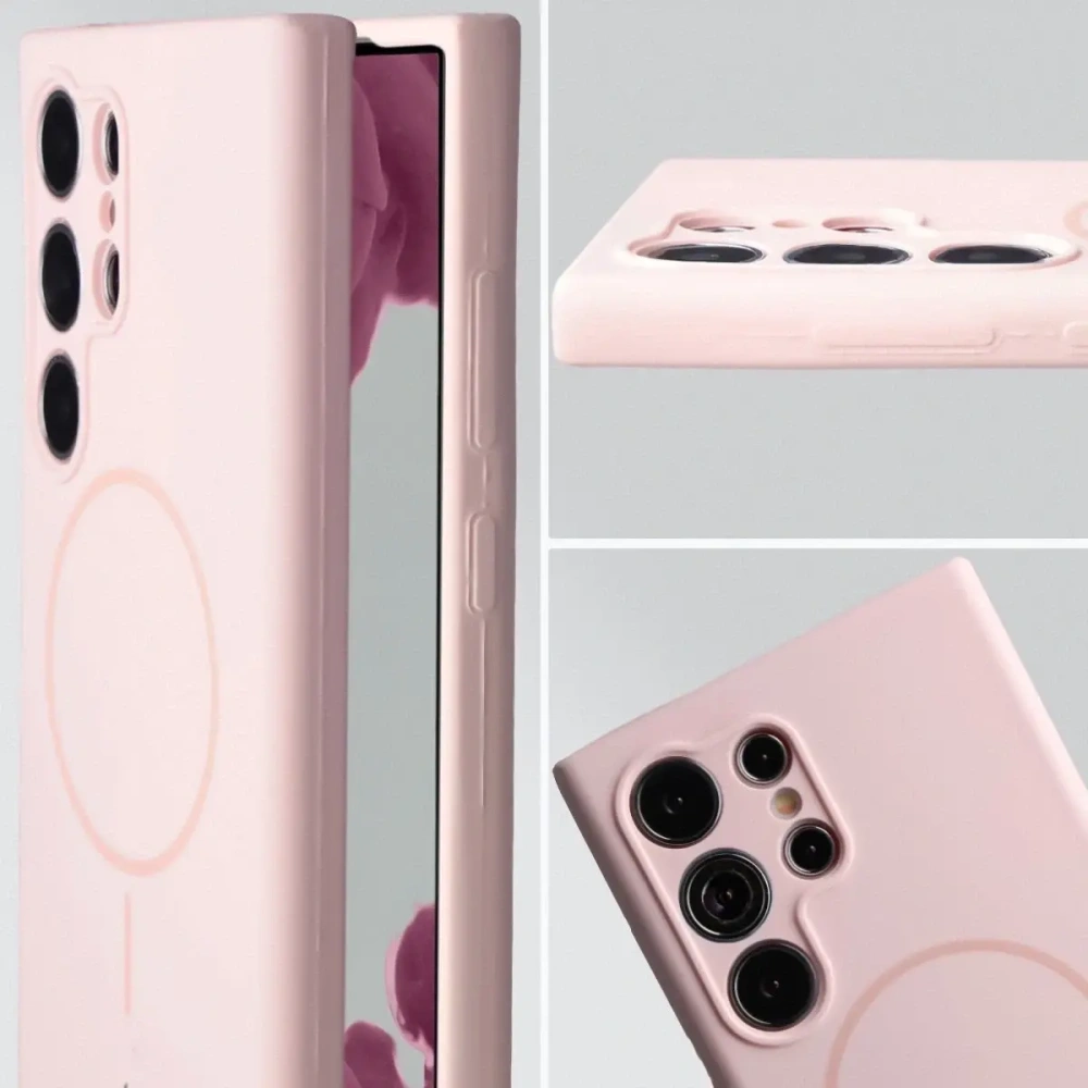 Silikonowe etui z pierścieniem magnetycznym Bizon Soft Case Magnetic do Samsung Galaxy S24 Ultra jasnoróżowe