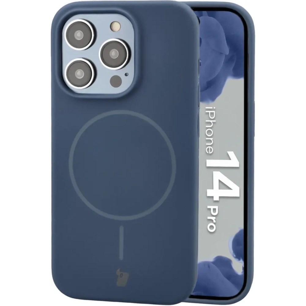 Silikonowe etui z pierścieniem magnetycznym Bizon Soft Case Magnetic do Apple iPhone 14 Pro granatowe