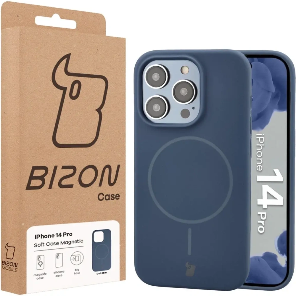 Silikonowe etui z pierścieniem magnetycznym Bizon Soft Case Magnetic do Apple iPhone 14 Pro granatowe