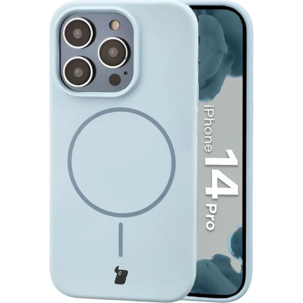 Silikonowe etui z pierścieniem magnetycznym Bizon Soft Case Magnetic do Apple iPhone 14 Pro błękitne
