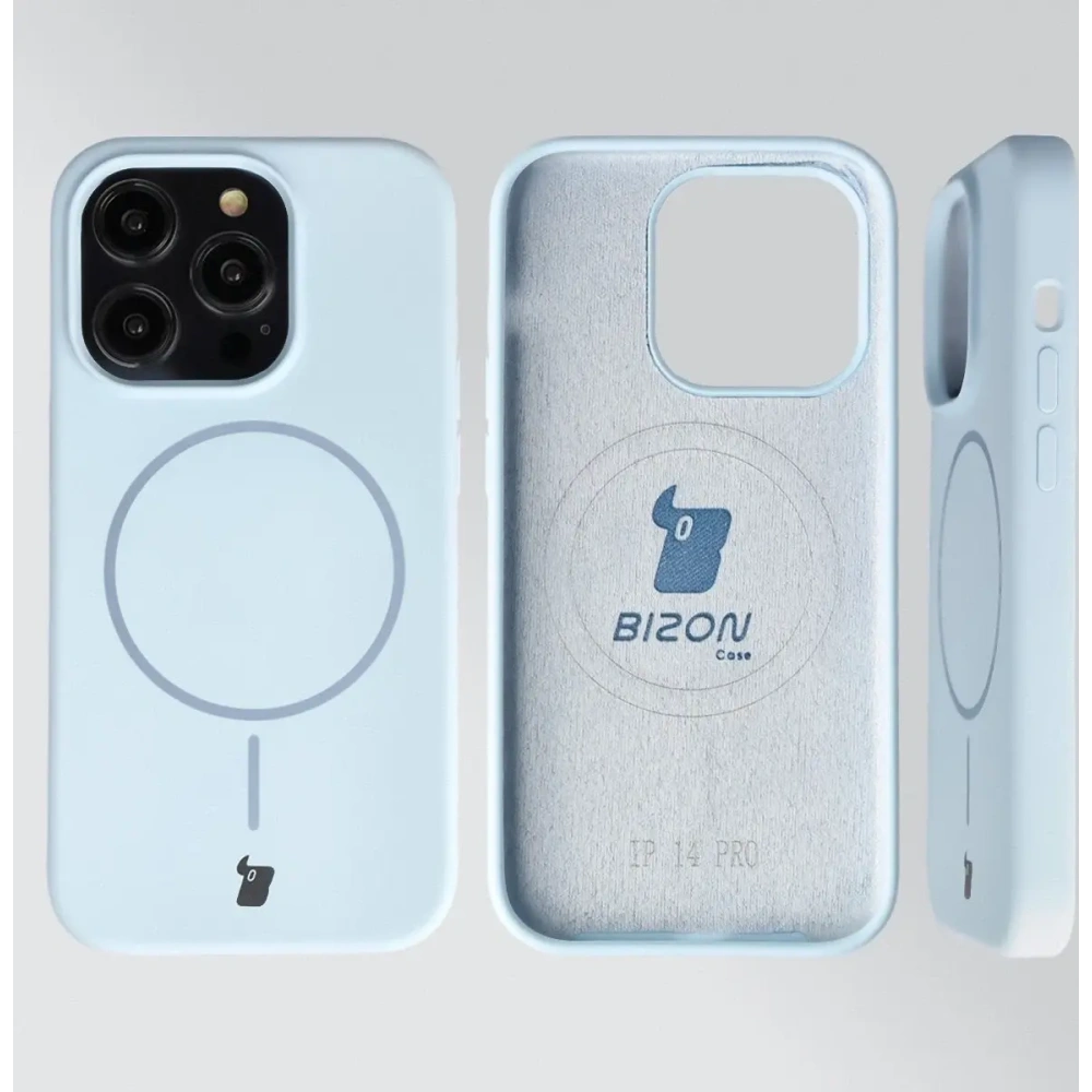 Silikonowe etui z pierścieniem magnetycznym Bizon Soft Case Magnetic do Apple iPhone 14 Pro błękitne