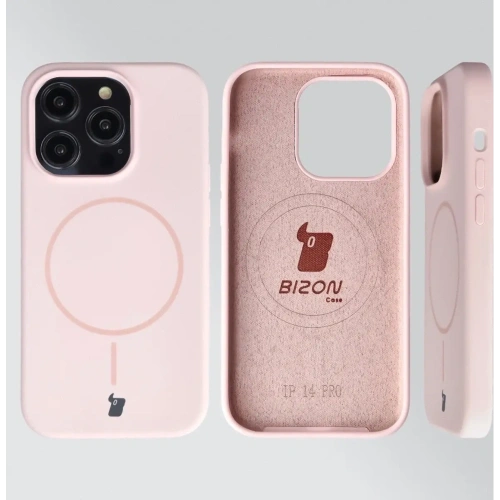 Silikonowe etui z pierścieniem magnetycznym Bizon Soft Case Magnetic do Apple iPhone 14 Pro jasnoróżowe