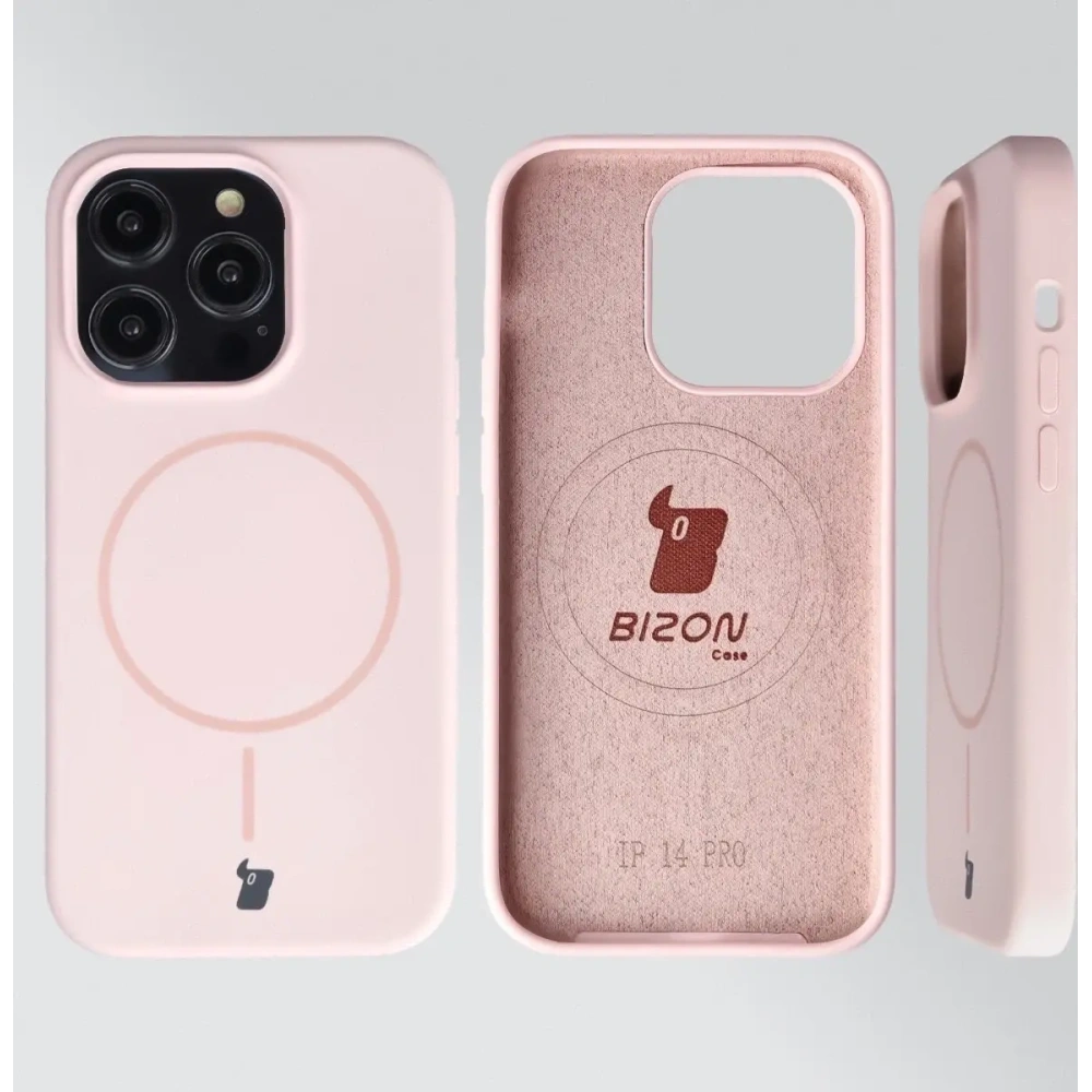 Silikonowe etui z pierścieniem magnetycznym Bizon Soft Case Magnetic do Apple iPhone 14 Pro jasnoróżowe