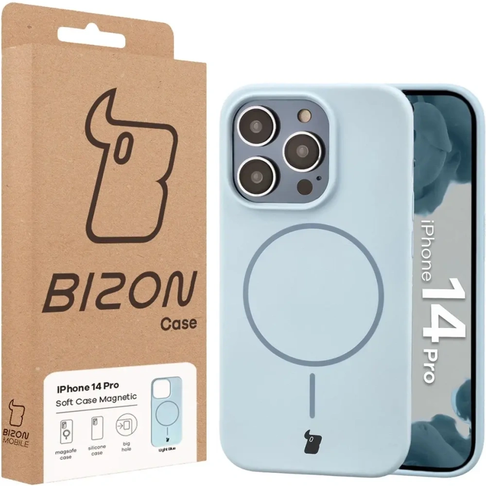 Silikonowe etui z pierścieniem magnetycznym Bizon Soft Case Magnetic do Apple iPhone 14 Pro błękitne