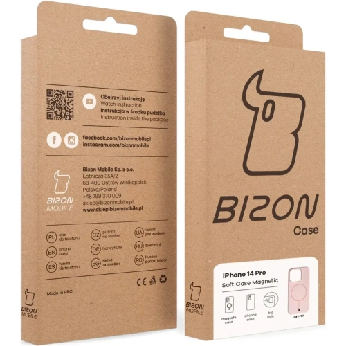 Silikonowe etui z pierścieniem magnetycznym Bizon Soft Case Magnetic do Apple iPhone 14 Pro jasnoróżowe