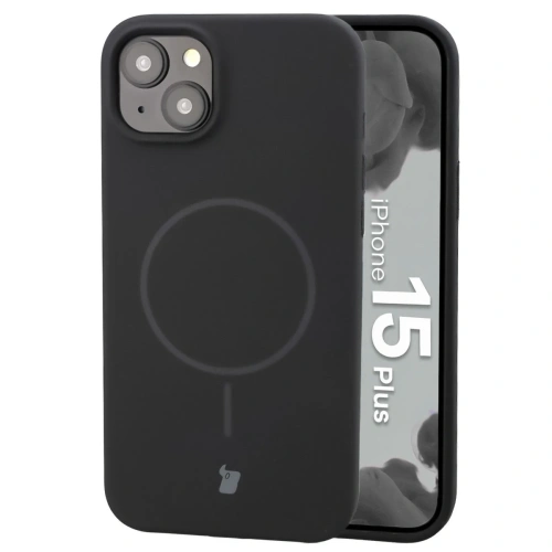 Silikonowe etui z pierścieniem magnetycznym Bizon Soft Case Magnetic do Apple iPhone 15 Plus czarne