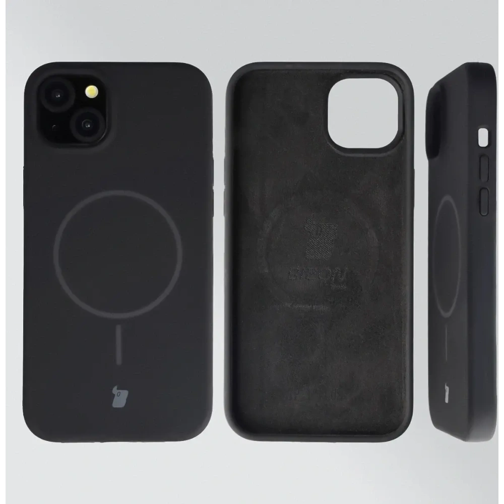 Silikonowe etui z pierścieniem magnetycznym Bizon Soft Case Magnetic do Apple iPhone 15 Plus czarne