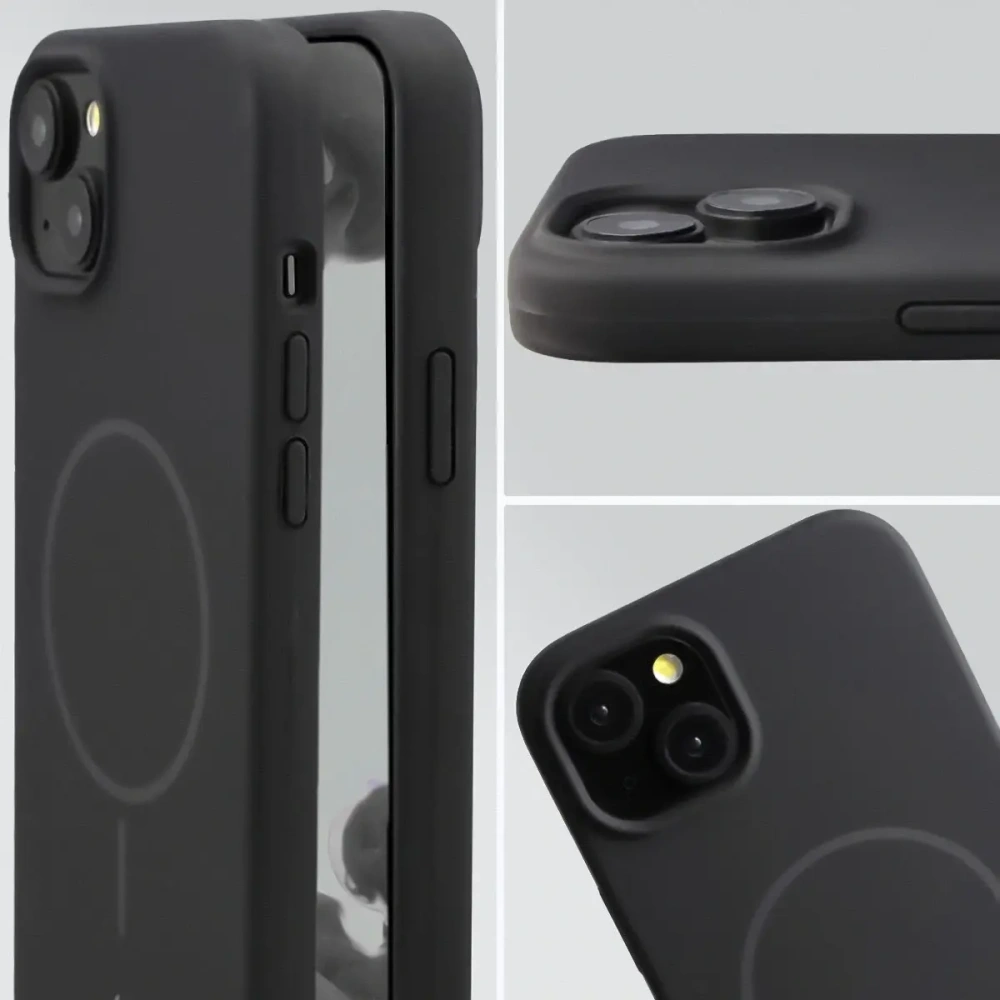 Silikonowe etui z pierścieniem magnetycznym Bizon Soft Case Magnetic do Apple iPhone 15 Plus czarne