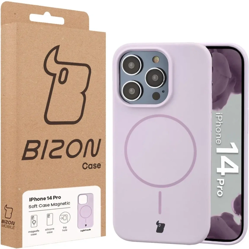 Silikonowe etui z pierścieniem magnetycznym Bizon Soft Case Magnetic do Apple iPhone 14 Pro jasnofioletowe