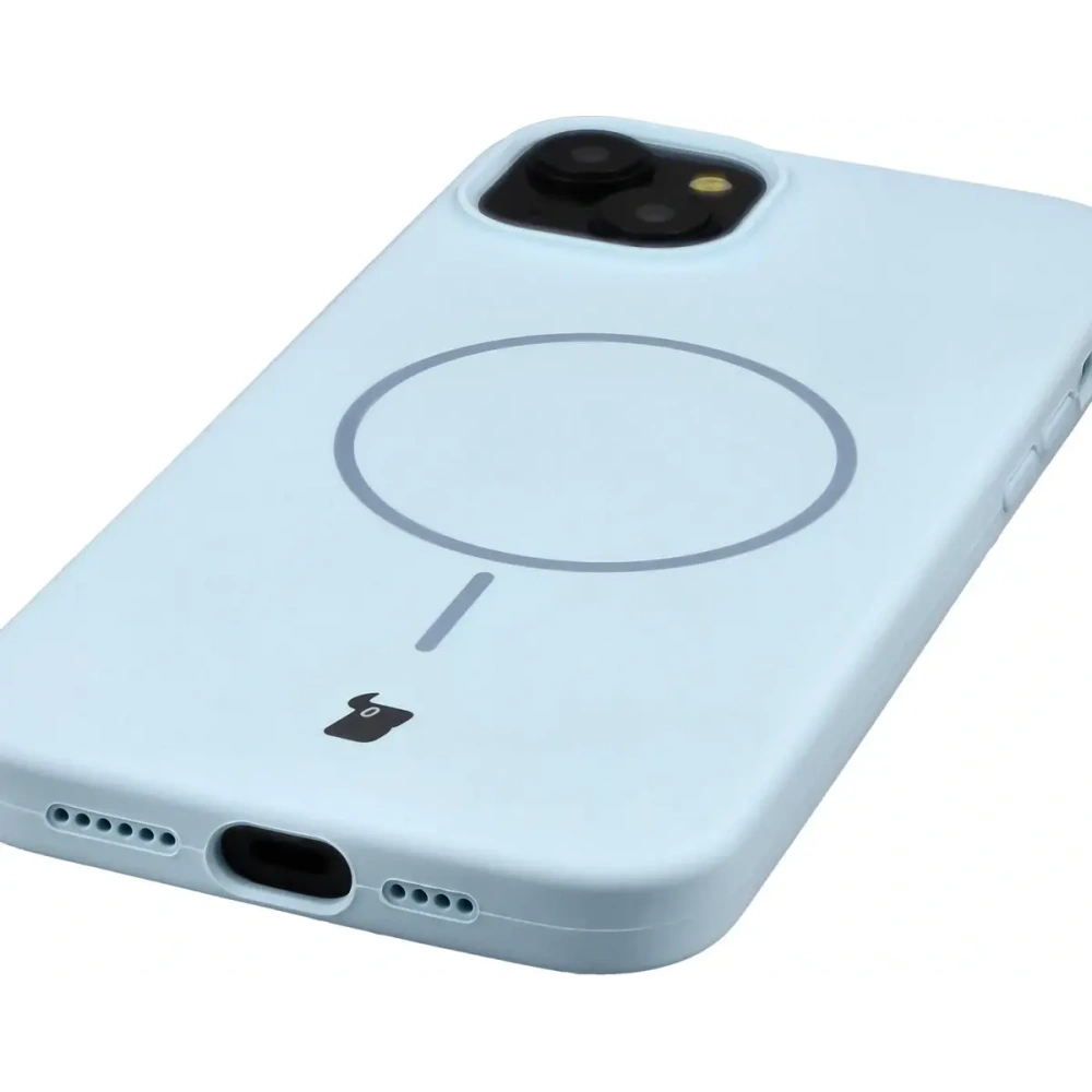 Silikonowe etui z pierścieniem magnetycznym Bizon Soft Case Magnetic do Apple iPhone 15 Plus błękitne