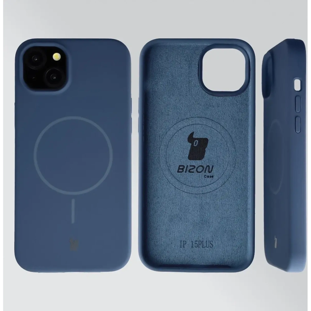 Silikonowe etui z pierścieniem magnetycznym Bizon Soft Case Magnetic do Apple iPhone 15 Plus granatowe