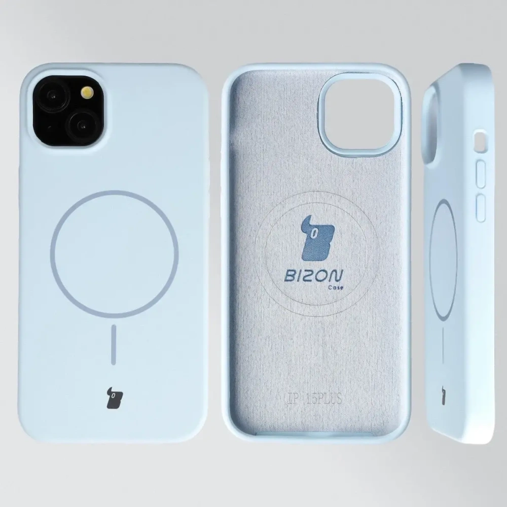 Silikonowe etui z pierścieniem magnetycznym Bizon Soft Case Magnetic do Apple iPhone 15 Plus błękitne