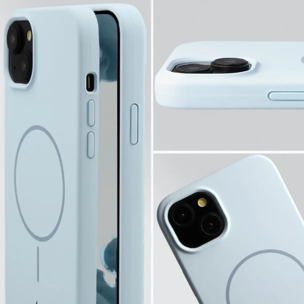 Silikonowe etui z pierścieniem magnetycznym Bizon Soft Case Magnetic do Apple iPhone 15 Plus błękitne
