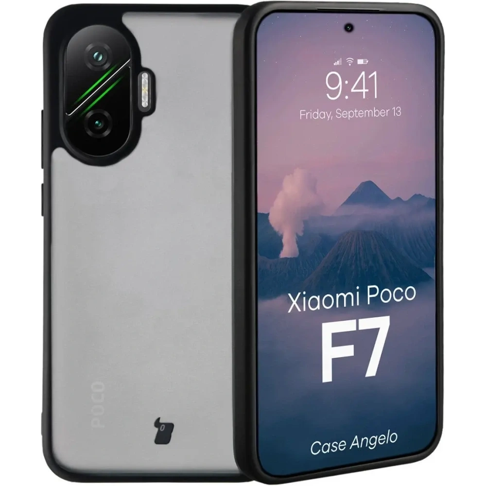 Etui Bizon Case Angelo do Xiaomi POCO F7 przydymione z czarną ramką