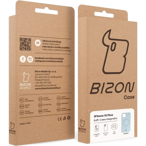 Silikonowe etui z pierścieniem magnetycznym Bizon Soft Case Magnetic do Apple iPhone 15 Plus błękitne