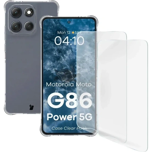 Elastyczne etui + 2x folia na ekran Bizon Case Clear Pack do Motorola Moto G86 Power 5G