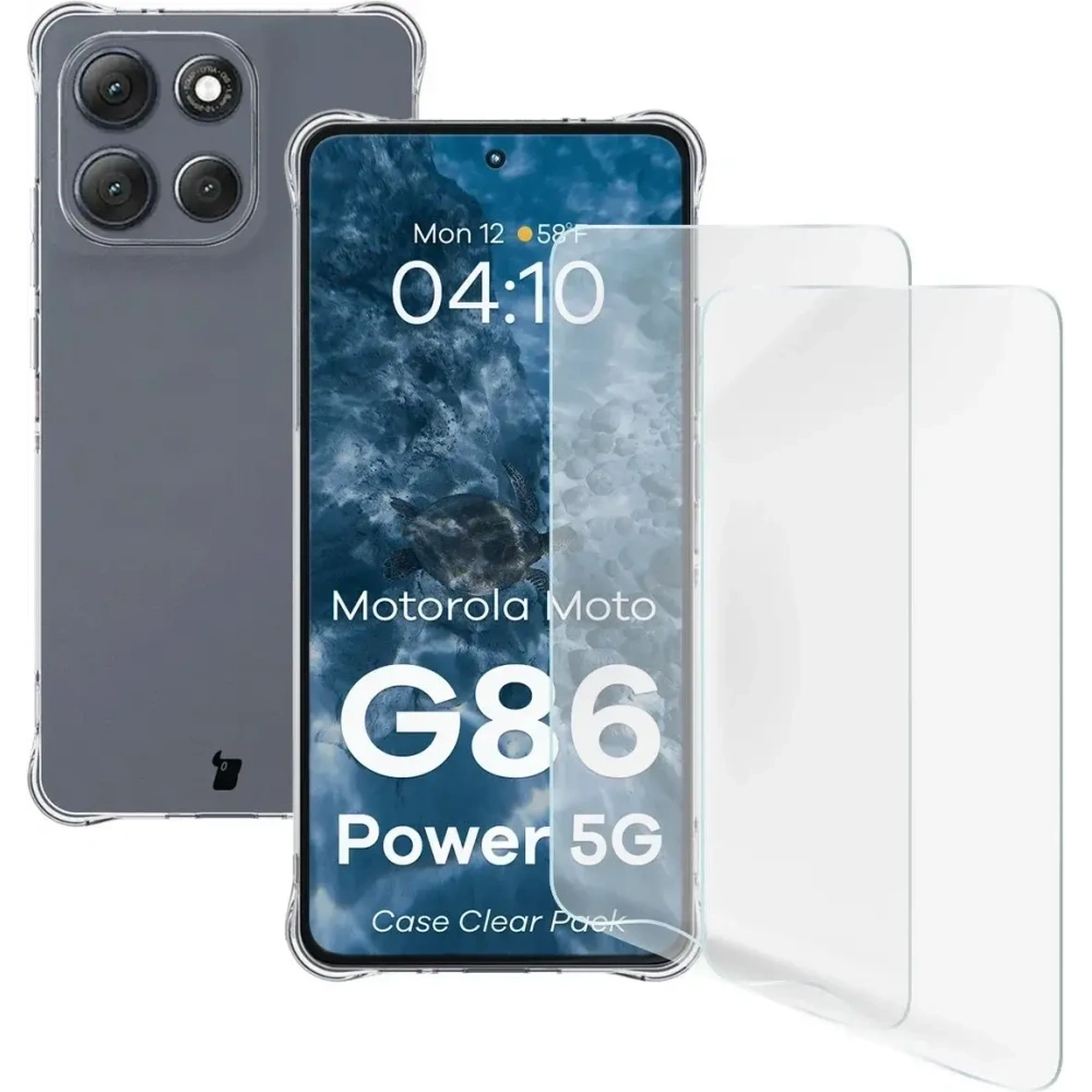 Elastyczne etui + 2x folia na ekran Bizon Case Clear Pack do Motorola Moto G86 Power 5G