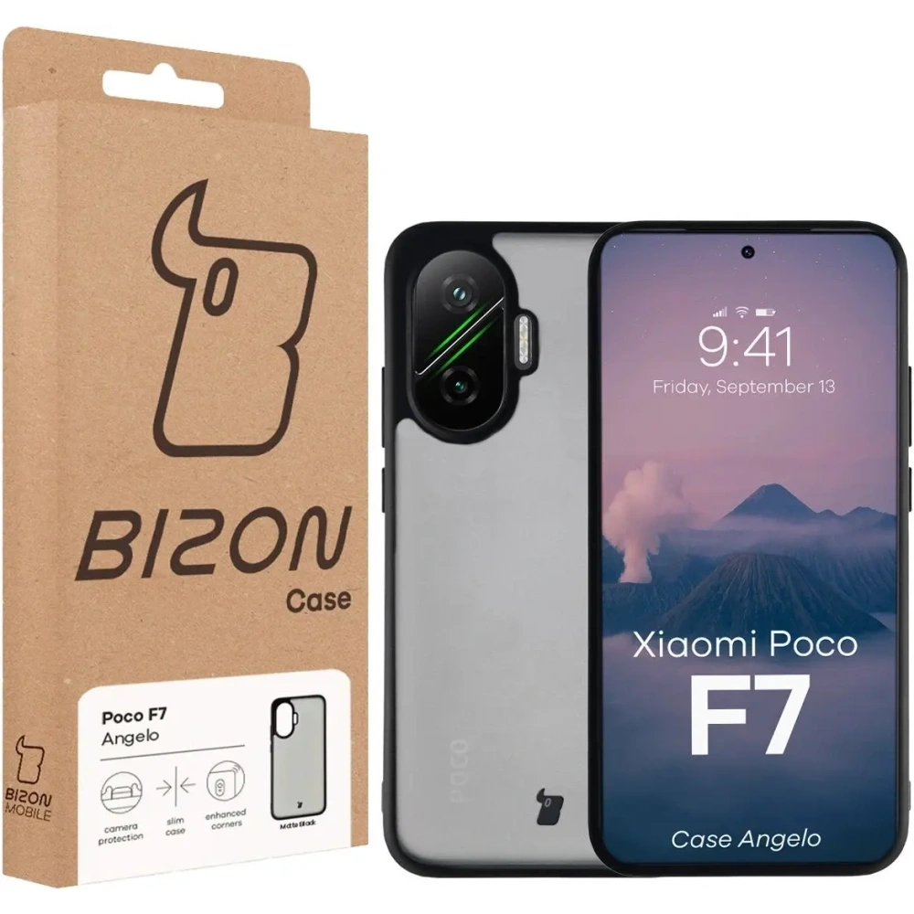 Etui Bizon Case Angelo do Xiaomi POCO F7 przydymione z czarną ramką