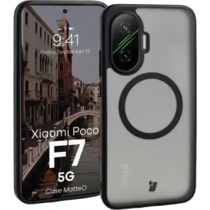 Etui z pierścieniem magnetycznym Bizon Case MatteO do Xiaomi POCO F7 przydymione-czarne