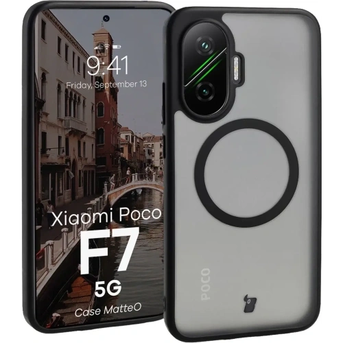 Etui z pierścieniem magnetycznym Bizon Case MatteO do Xiaomi POCO F7 przydymione-czarne