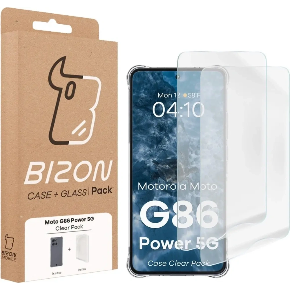 Elastyczne etui + 2x folia na ekran Bizon Case Clear Pack do Motorola Moto G86 Power 5G