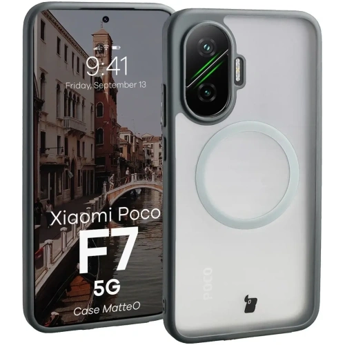 Etui z pierścieniem magnetycznym Bizon Case MatteO do Xiaomi POCO F7 przydymione-szare