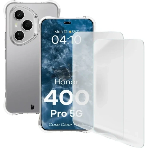 Elastyczne etui + 2x folia na ekran Bizon Case Clear Pack do Honor 400 Pro