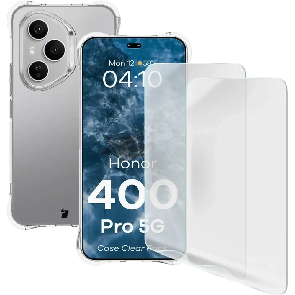 Elastyczne etui + 2x folia na ekran Bizon Case Clear Pack do Honor 400 Pro